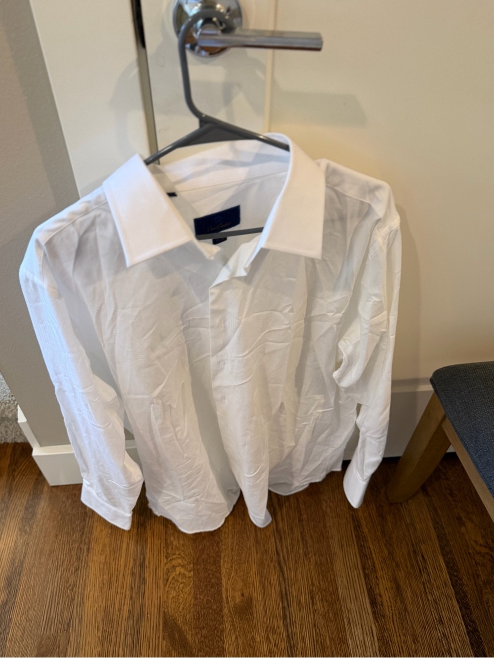 David Donahue Men's White Dress Shirt - Spread Collar Long Sleeve